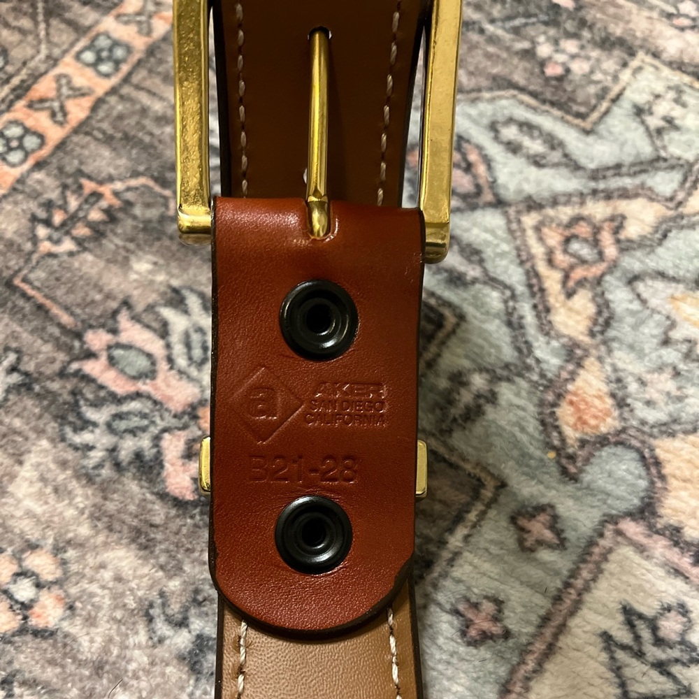 Aker B21 Leather Gun Belt, Brown/Gold, Size 28 (XS) - Picture 4 of 4